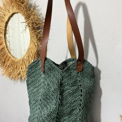 Taba Deri Askılı Yeşil Örgü Çanta 